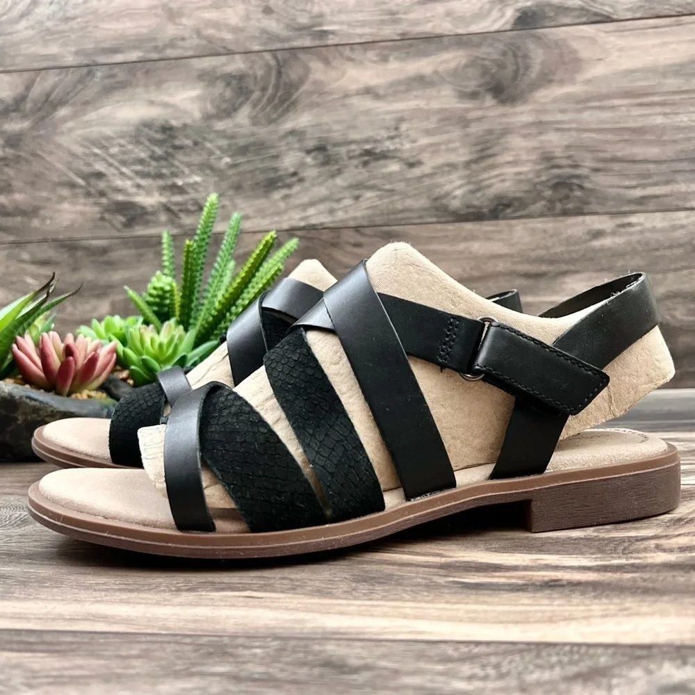 NEW Clarks 7.5W Declan Mix Strappy Slingback Sandal Black Leather/Nubuck Combi